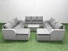 Fimous PE Rattan Lounge Sofa Set 11 Seater Outdoor Garden Furniture Set with Rectangular Coffee Table 3 Seater Sofa 2 Big Footstools Light Grey
