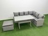 Fimous Rattan Garden Furniture Set Outdoor 7 Seater Patio Dining Corner Sofa Sets with Dining Table Big Footstool Light Grey Mixed