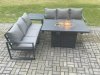 Fimous Aluminium 6 Seater Outdoor Garden Furniture Lounge Sofa Set Gas Fire Pit Dining Table with Side Table Dark Grey