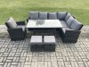 Fimous 9 Seater Garden Rattan Furniture Corner Sofa Dining Table Set with 2 Small Footstools Armchair Indoor Outdoor Lounge Sofa Set