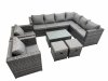 Fimous Patio Sofa Oblong Coffee Table Set Rattan Garden Furniture Set with 2 Chairs 2 Small Stools Dark Grey Mixed