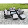 Fimous 8 Seater Garden Furniture Set Rattan Outdoor Lounge Sofa Chair With Tempered Glass Table 2 Big Footstool Dark Grey Mixed