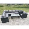 Fimous 7 Seater Rattan Corner Sofa Lounge Sofa Set With Rectangular Coffee Table With Arm Chair And Side Table Dark Grey Mixed Left Hand