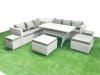 Fimous Rattan Garden Furniture Set Outdoor 10 Seater Patio Dining Sets with Glass Top Dining Table and Side Table Light Grey Mixed