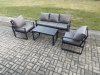 Fimous Aluminium Outdoor Garden Furniture Set Patio Lounge Sofa with Oblong Coffee Table 2 Armchairs Set Dark Grey
