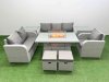 Fimous Patio PE Wicker 8 Seater Outdoor Rattan Furniture Sofa Sets with Firepit Dining Table Reclining Chair Loveseat Sofa 3 Seater Sofa Stool 2 Side Table Light Grey
