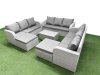 Fimous PE Rattan Lounge Sofa Set 11 Seater Outdoor Garden Furniture Set with Rectangular Coffee Table 3 Seater Sofa 2 Big Footstools Light Grey