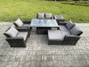 Fimous Rattan Garden Furniture Sets 7 Seater Patio Outdoor Rising Lifting Table Sofa Set with Double Seat Sofa Side Table Big Footstool Dark Grey Mixed