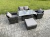 Fimous Outdoor Garden Dining Sets 5 Seater Rattan Patio Furniture Sofa Set with Rising Lifting Table Big Footstool Dark Grey Mixed