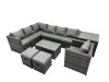 Fimous Outdoor Rattan Rectangular Coffee Table Corner Sofa Sets Garden Furniture Set with Side Table 2 Small Stools Dark Grey Mixed