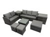 Fimous Wicker PE Rattan Garden Outdoor Furniture Set Love Sofa Square Coffee Table Set with 3 Stools 2 Side Tables Dark Grey Mixed