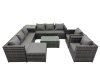 Fimous 9 Seater Garden Outdoor Rattan Furniture Set Patio Corner Sofa Rectangular Coffee Table with Big Stool Side Table Dark Grey