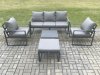 Fimous Aluminium Outdoor Garden Furniture Set Lounge Sofa 2 PC Chairs Square Coffee Table Sets with Big Footstool Dark Grey