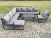 Fimous Aluminium 9 Seater Patio Outdoor Garden Furniture Lounge Corner Sofa Set with Oblong Coffee Table Big Footstool Dark Grey