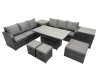 Fimous Rattan Garden Furniture Dining Set 9-seater Patio Height Adjustable Rising Lifting Table Sofa Set with 2 Side Table 3 Footstools Dark Grey Mixed