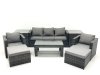 Fimous 7 Seater Rattan Garden Furniture Set Outdoor Lounger Sofa with Coffee Table 2 Armchair 2 Big Footstools 2 Side Tables Dark Grey Mixed