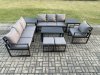 Fimous Aluminium 9 Seater Garden Furniture Outdoor Patio Sofa Set with Rectangular Coffee Table Armchair 2 Small Footstool 2 Side Tables Dark Grey
