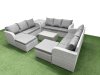 Fimous PE Rattan Lounge Sofa Set 11 Seater Outdoor Garden Furniture Set with Rectangular Coffee Table 3 Seater Sofa 2 Big Footstools Side Table Light Grey