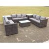 Fimous Outdoor Rattan Garden Furniture Lounge Sofa Set With Oblong Coffee Table And 2 Side Tall Table