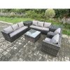 Fimous 8 Seater Rattan Garden Furniture Sofa Set with 2 Armchairs Square Coffee Table 2 Side Tables Indoor Side Table Outdoor Rattan Set Dark Grey Mixed
