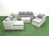 Fimous Wicker PE Rattan Sofa Garden Furniture Set with Armchair Oblong Coffee Table 2 Big Footstools Side Table Light Grey Mixed