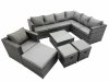 Fimous Outdoor PE Rattan Garden Furniture Sofa Set with Square Coffee Table Chair 3 Stools Dark Grey