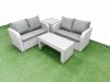 Fimous 4 Seater Outdoor Love Sofa Set Rattan Garden Furniture Set with Oblong Coffee Table Side Table Light Grey