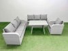 Fimous 4 Pieces Outdoor PE Rattan Garden Furniture with Cushions Reclining Chair Light Grey