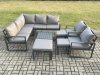 Fimous 10 Seater Outdoor Aluminium Garden Furniture Set Corner Lounge Sofa Set with Square Coffee Table 3 Footstools Dark Grey
