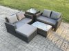 Fimous Wicker Rattan Garden Furniture Sofa Set with Rectangular Coffee Table Double Seat Sofa Big Footstool Side Table 5 Seater Outdoor Rattan Set Dark Grey Mixed