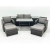Fimous Outdoor Garden Furniture Set Rattan Sofa Dining Table Set with Reclining Chair 2 Big Footstool 2 Side Tables Dark Grey Mixed