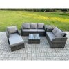 Fimous Rattan Garden Furniture 6 Piece Patio Set With Table Sofa Square Coffee Table Reclining Chair Loveseat sofa Big Footstool Side Table