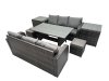 Fimous 8 Seat Outdoor Wicker PE Rattan Garden Furniture Set Dining Table Sofa Set with 2 Small Stool 2 Side Tables Dark Grey Mixed