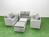 Fimous 7 Seater PE Wicker Rattan Furniture Sofa Sets with Square Coffee Table 2 Seater Love Sofa Big Footstool Side Table Light Grey