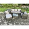 Fimous 6 Seater Outdoor Lounge Sofa Set Wicker PE Rattan Garden Furniture Set with Armchair Square Coffee Table Big Footstool Dark Grey Mixed