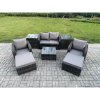 Fimous Rattan Garden Furniture Set Patio Conservatory Indoor Outdoor 6 Seater Set with Love Sofa Square Coffee Table 2 Big Footstool 2 Side Tables