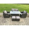 Fimous Rattan Garden Furniture 6 Piece Grey Patio Furniture Set Patio Conservatory 6 Seater Set Outdoor Rectangular Table and Chairs