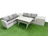 Fimous Outdoor Garden Furniture Sets 6 Seater Wicker Rattan Furniture Sofa Sets with Rectangular Dining Table high Back Lounge Sofa 2 Side Table Light Grey