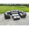 Fimous High Back Rattan Garden Furniture Set with Loveseat Sofa Rectangular Coffee Table 2 Side Tables 2 Small Footstools Indoor Outdoor Patio Lounge Sofa Set Dark Grey Mixed