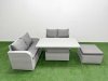 Fimous 5 Seater Outdoor Love Sofa Set Rattan Garden Furniture Set with Adjustable Lifting Dining or Coffee Table Big Footstool Light Grey