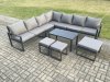 Fimous Aluminium Outdoor Garden Furniture Set Lounge Corner Sofa Oblong Coffee Table Sets with 3 Footstools Dark Grey