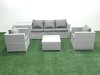 Fimous 5 Seater Rattan Garden Furniture Set with 3 Seater Sofa 2 Chair Square Coffee Table Side Table Light Grey Mixed