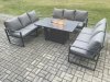 Fimous Aluminium 9 Seater Garden Furniture Outdoor Set Patio Lounge Sofa Gas Fire Pit Dining Table Set Dark Grey