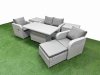 Fimous Light Grey PE Wicker Rattan Garden Furniture Set Sofa Set Reclining Chair Adjustable Lifting Dining or Coffee Table 5 Seater With Footstool 2 Side Table