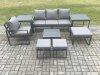 Fimous Aluminium Outdoor Garden Furniture Set Lounge Sofa Chair Square Coffee Table Sets with 2 Side Tables 3 Footstools Conservatory Set Dark Grey 7 Seater
