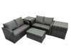 Fimous Outdoor Love Sofa Coffee Table Set Garden Rattan Furniture Set 4 Seater with 2 Side Tables Dark Grey