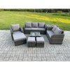Fimous Rattan Garden Furniture 8 Piece Patio Set With Table Sofa Square Coffee Table Reclining Chair Love seat sofa Side 3 Seater Sofa 3 Footstools Side Table