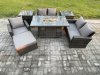Fimous Rattan Outdoor Garden Furniture Gas Fire Pit Table Sets Gas Heater with Love Sofa Armchair 2 Side Tables Big Footstool 6 Seater Dark Mixed Grey