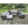 Fimous Outdoor Lounge Sofa Set Wicker PE Rattan Garden Furniture Set with 2 Armchairs Oblong Coffee Table 2 Side Tables Big Footstool Dark Grey Mixed