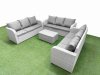 Fimous PE Rattan Lounge Sofa Set 9 Seater Outdoor Garden Furniture Set with Rectangular Coffee Table 3 Seater Sofa Light Grey